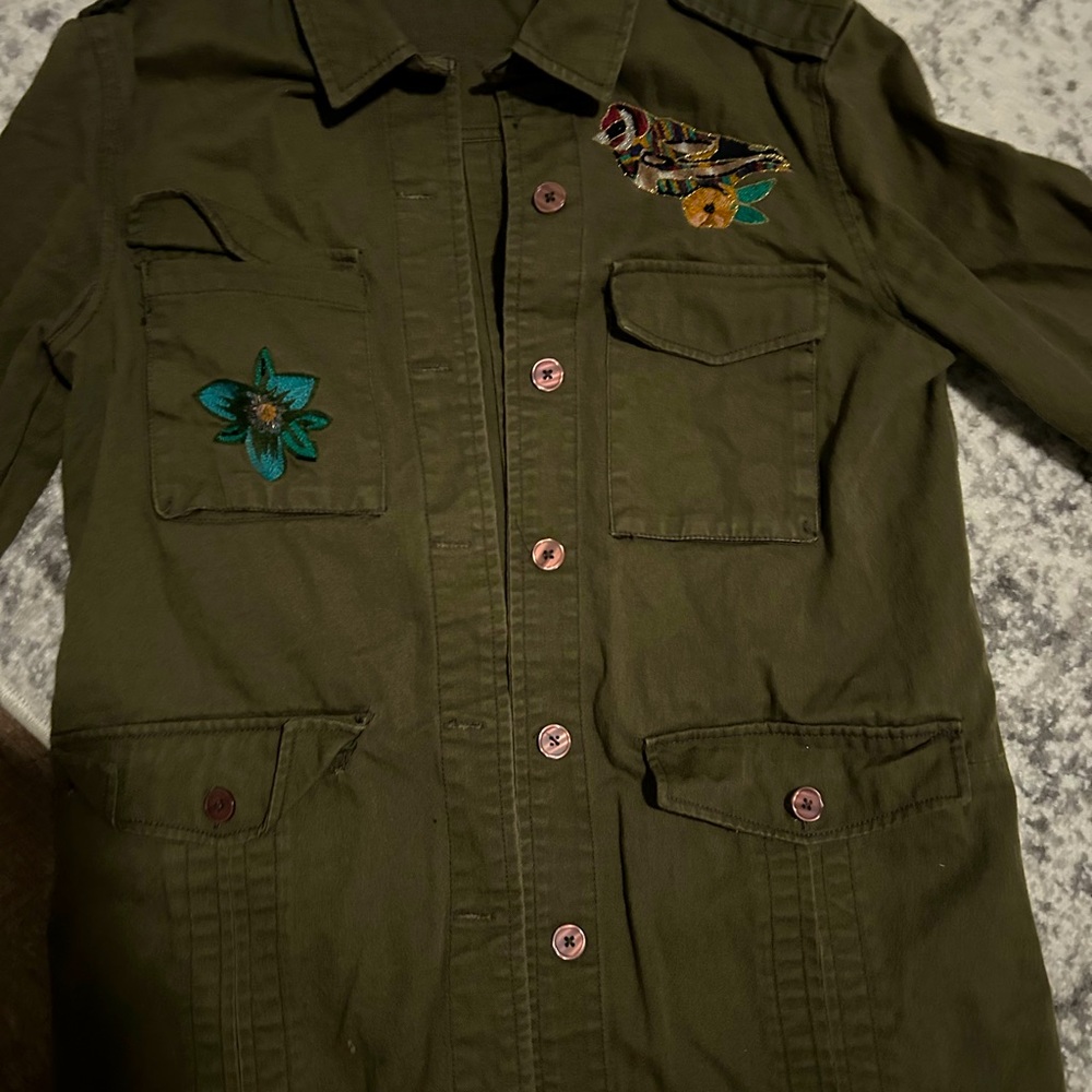 Zara Basic Denim Army Style Patch And Embroidered… - image 1